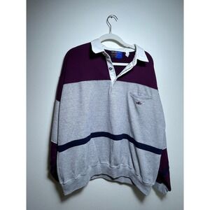 Vintage Green Line Rugby Shirt Mens Colorblock Waffle Knit Maroon Grey Polo